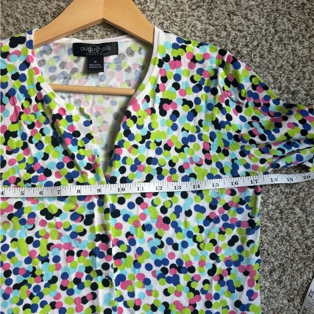 August Silk Multicolor Colorful Polka Dot Rainbow Fitted Notched Collar Cardigan